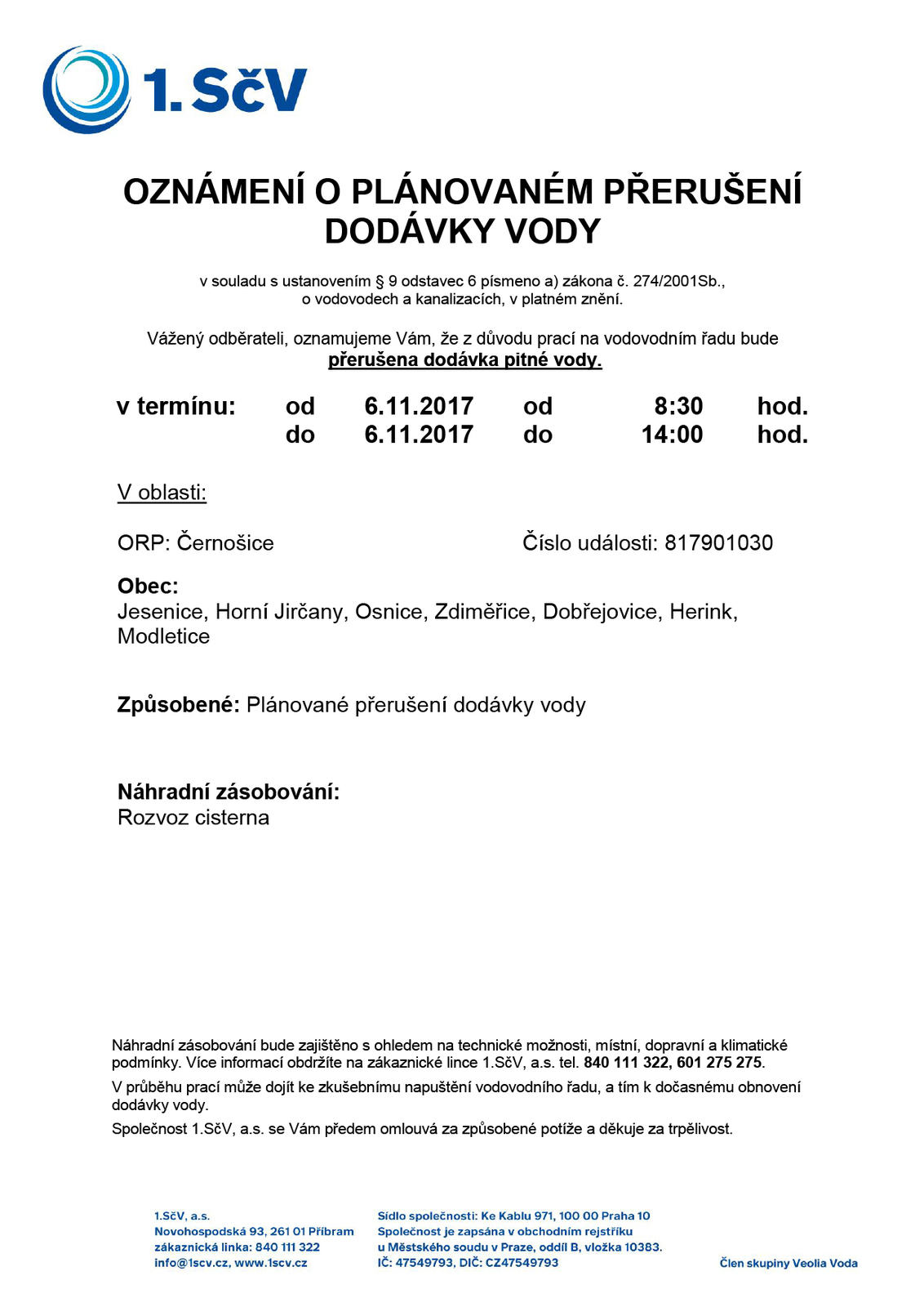 Oznámení o plánovaném přerušení dodávky vody Jesenice.jpg